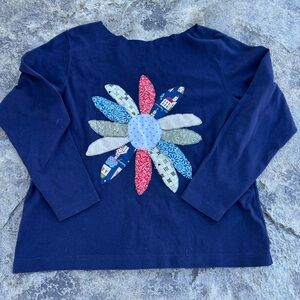 Women’s handmade small/m navy daisy flower patchwork off the shoulder long Tee